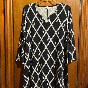 Crown & Ivy Navy Blue 3/4 Sleeve Shirt Dress Size L